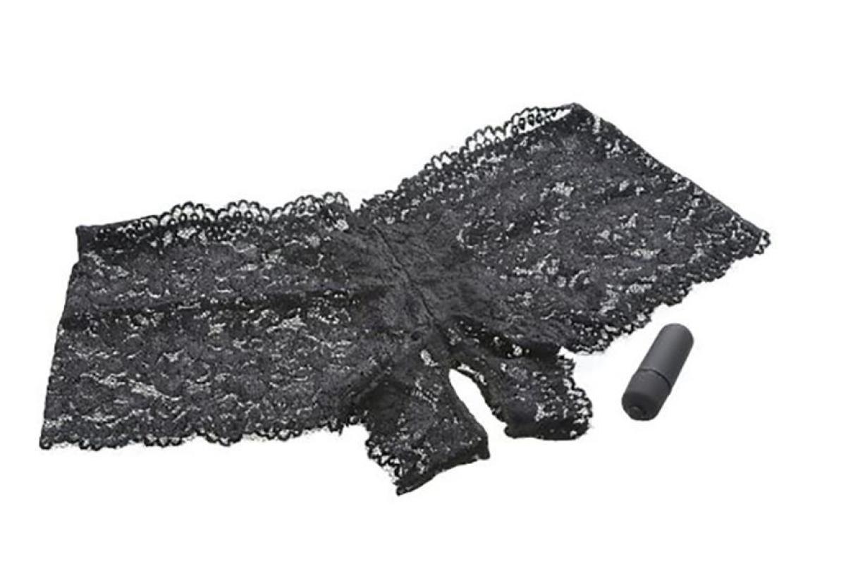 black lace crotchless vibrating panties